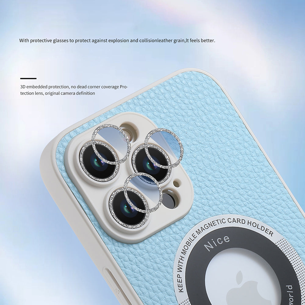 For iPhone 13 Pro Max Compatible with MagSafe Phone Case Glitter Glass Lens Film Leather Coated TPU Cover For iPhone 13 Pro Max Compatible with MagSafe Phone Case Glitter Glass Lens Film Leather Coated TPU Cover